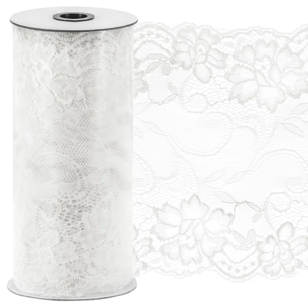PartyDeco sp. z o.o. Blondestof Blomster Offwhite på Rulle - Hobby & Fritid|Oppyntning