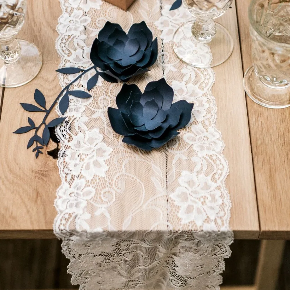 PartyDeco sp. z o.o. Blondestof Blomster Offwhite på Rulle - Hobby & Fritid|Oppyntning