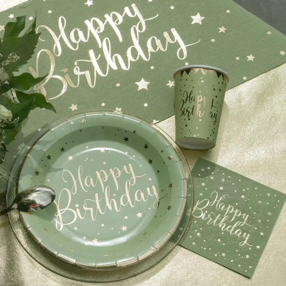 Santex Bordløber Happy Birthday Grøn/Guld - Borddækning
