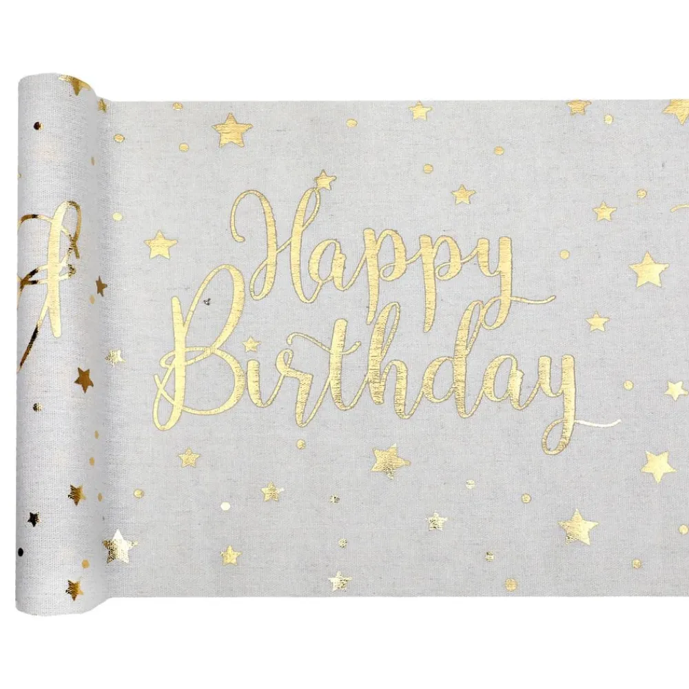 Santex Bordløber Happy Birthday Hvid/Guld - Borddækning