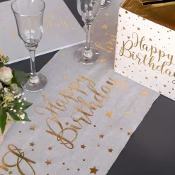 Santex Bordløber Happy Birthday Hvid/Guld - Borddækning