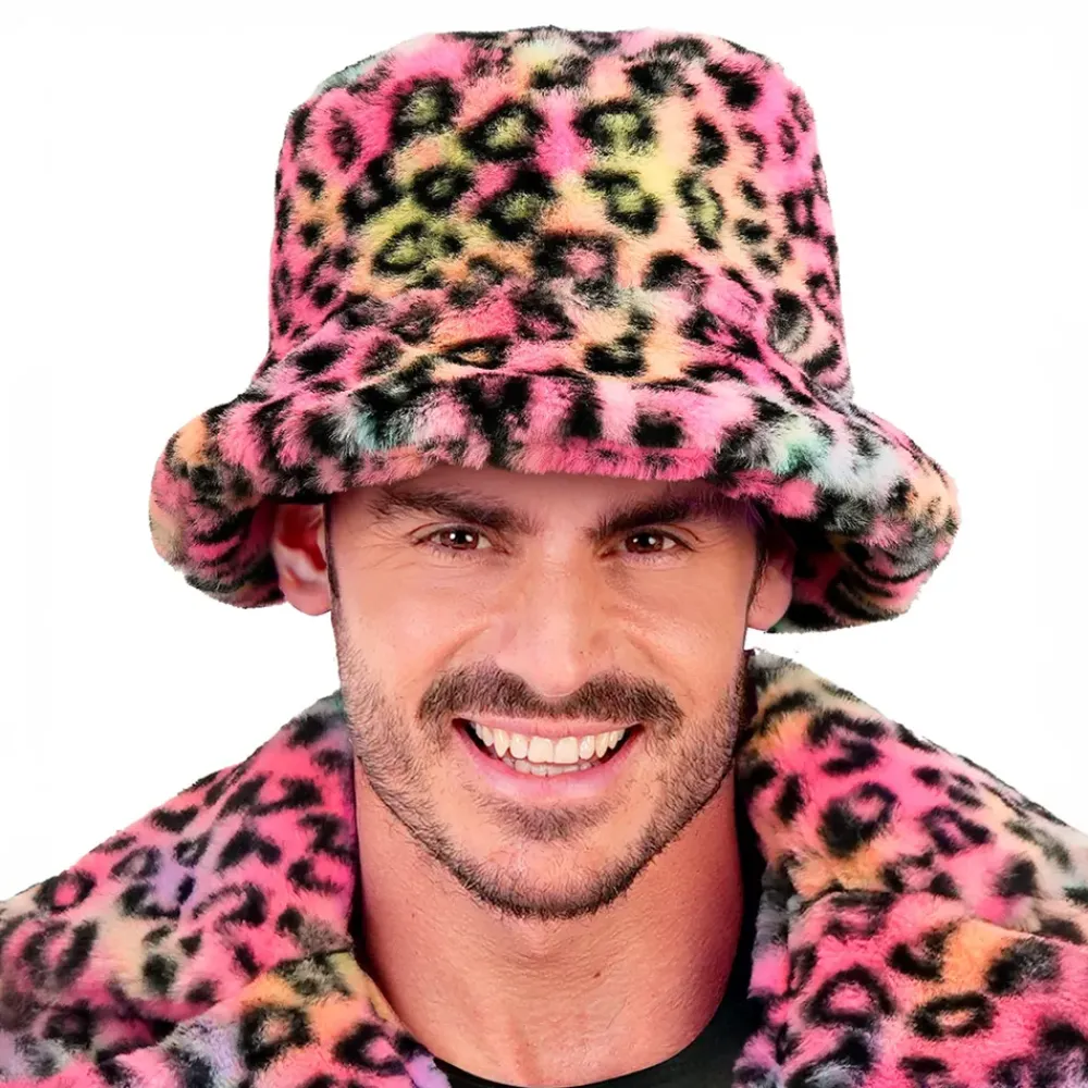 Online Widmann S.r.l. Bucket Hat i kunstpels leopard lyserød