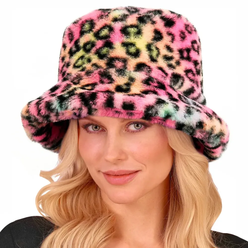 Online Widmann S.r.l. Bucket Hat i kunstpels leopard lyserød