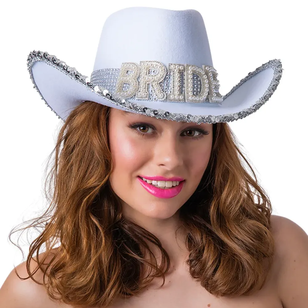 Boland Party Partners B.V. Cowboyhat Bride Hvid med Rhinsten