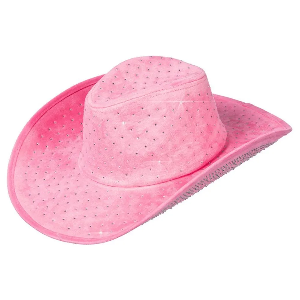 Wilbers Karnaval B.V. Cowboyhat lyserød med sten - Tøj|Hatte