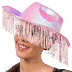 Hot CHAKS Cowboyhat lyserød skinnende med frynser