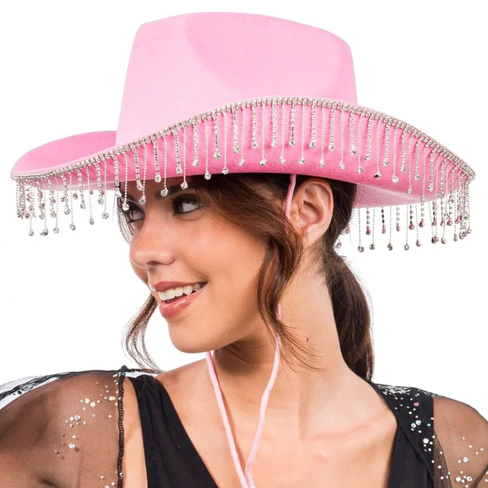 Clearance CHAKS Cowboyhat med Strass Lyserød