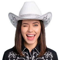 ESPA NV Cowboyhat med strassstjerner Hvid - Kostumetema|Hatte