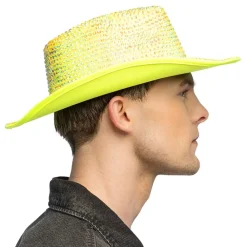 Boland Party Partners B.V. Cowboyhat med Strass UV Neongul - Tøj|Kostumetema