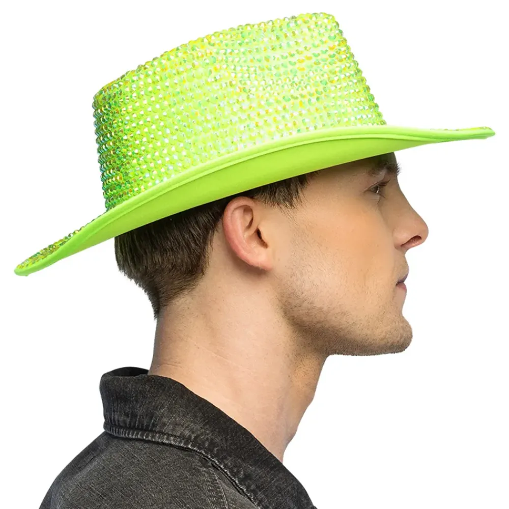 Hot Boland Party Partners B.V. Cowboyhat med Strass UV Neongrøn