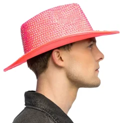 Boland Party Partners B.V. Cowboyhat med Strass UV Neonlyserød - Tøj|Kostumetema