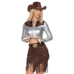 Wilbers Karnaval B.V. Cowgirl med Nederdel Sølv/Brun Deluxe Kostume