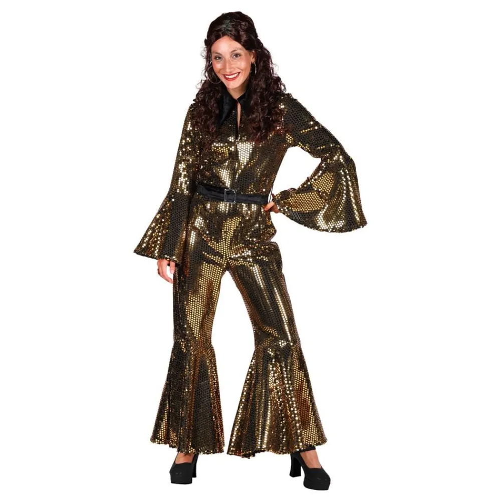 New Thetru B.V. 70'er Disco Jumpsuit Guld Kostume Deluxe