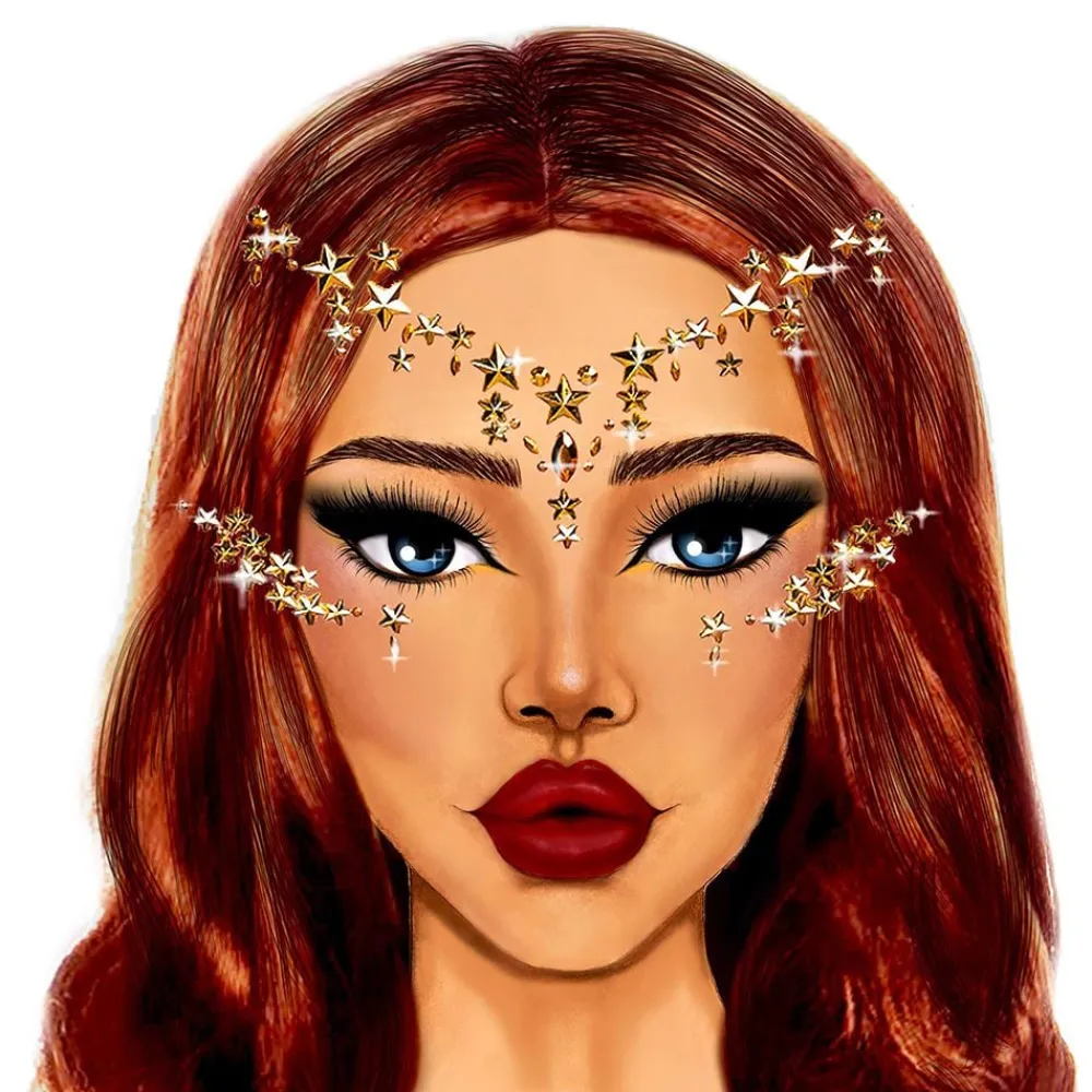 Leg Avenue Europe Face Jewels med Guldstjerner - Tøj|Accessories