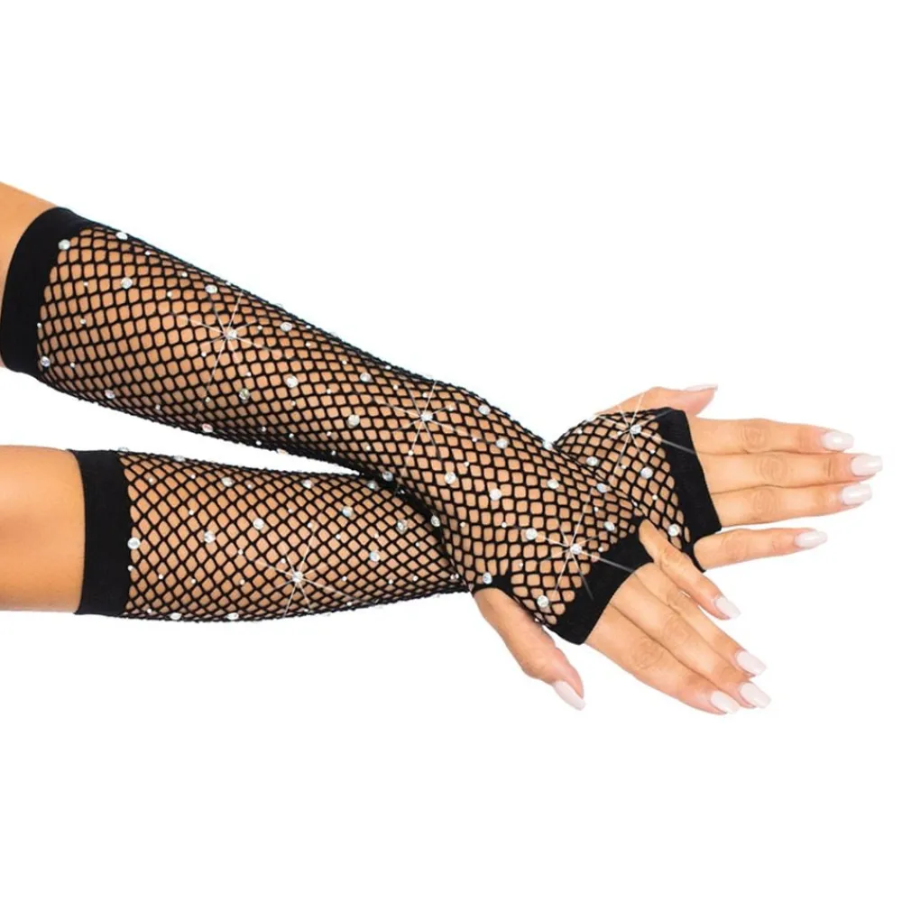 Leg Avenue Europe Fingerløse Handsker med Strass Sort - Tøj|Tilbehør
