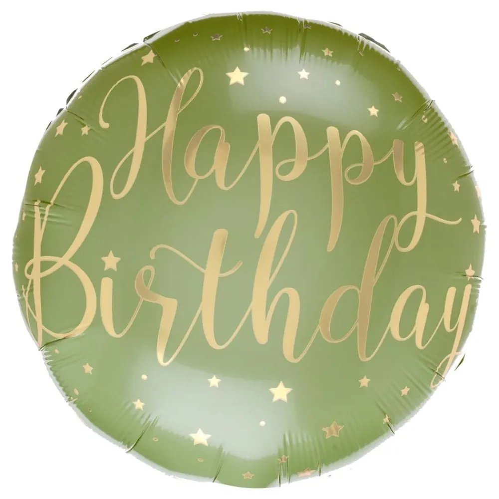 Santex Folieballon Happy Birthday Grøn/Guld - Balloner