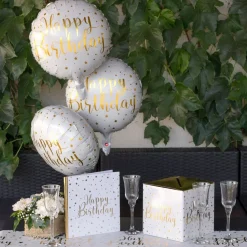 Hot Santex Folieballon Happy Birthday Hvid/Guld