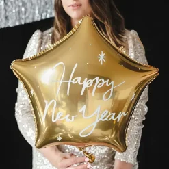 PartyDeco sp. z o.o. Folieballon Happy New Year Guld Stjerne - Oppyntning|Balloner