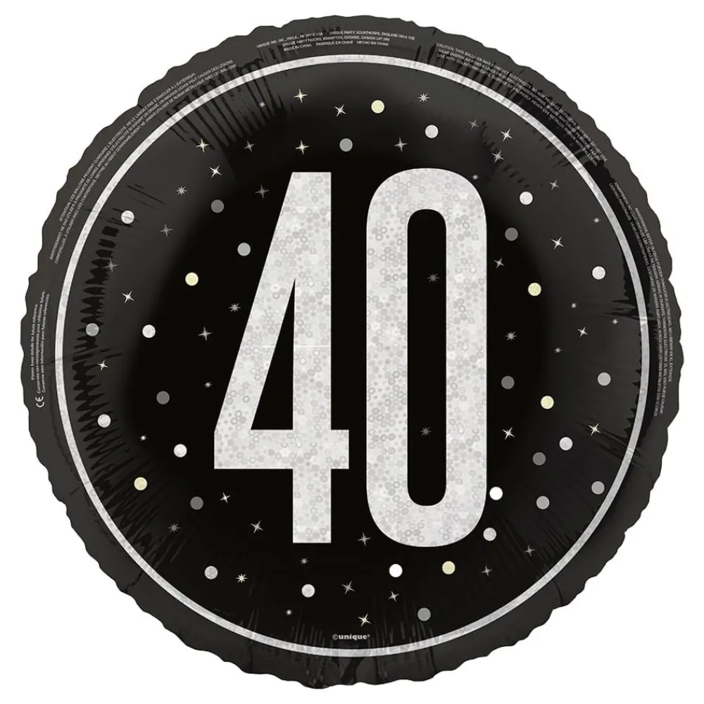 Sale Unique UK Inc t/as Unique Party Folieballon 40 Sort/Sølv