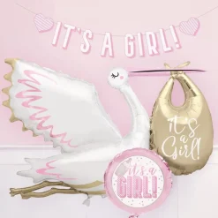 Unique UK Inc t/as Unique Party Folieballon Stork It's a Girl Lyserød