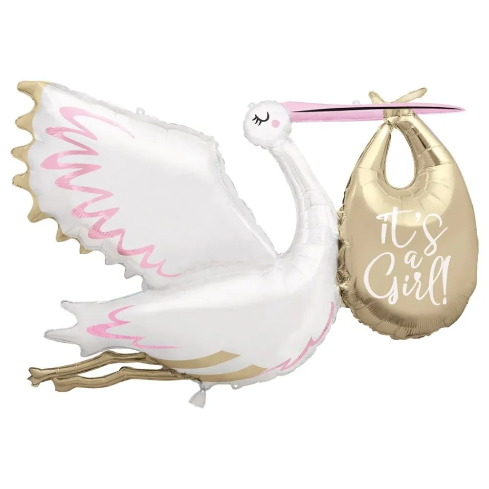 Unique UK Inc t/as Unique Party Folieballon Stork It's a Girl Lyserød