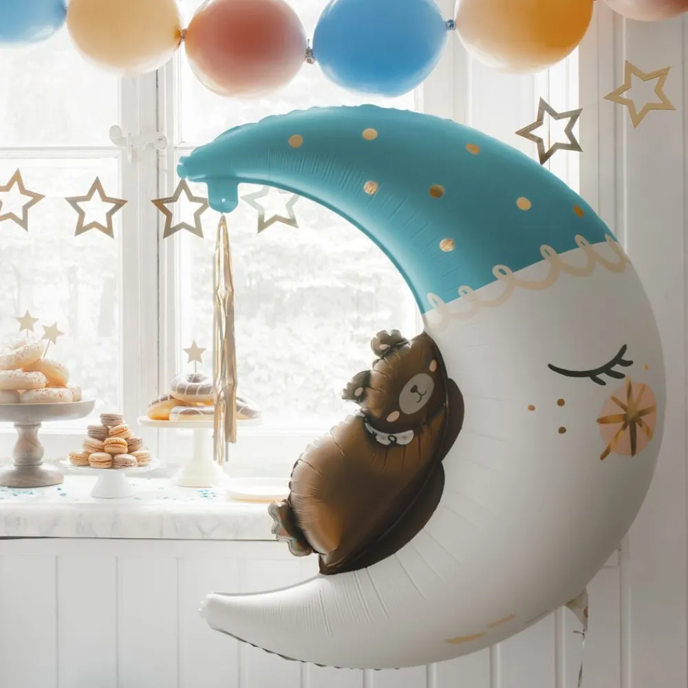 PartyDeco sp. z o.o. Folieballon Teddybjørn på Måne Blå - Balloner