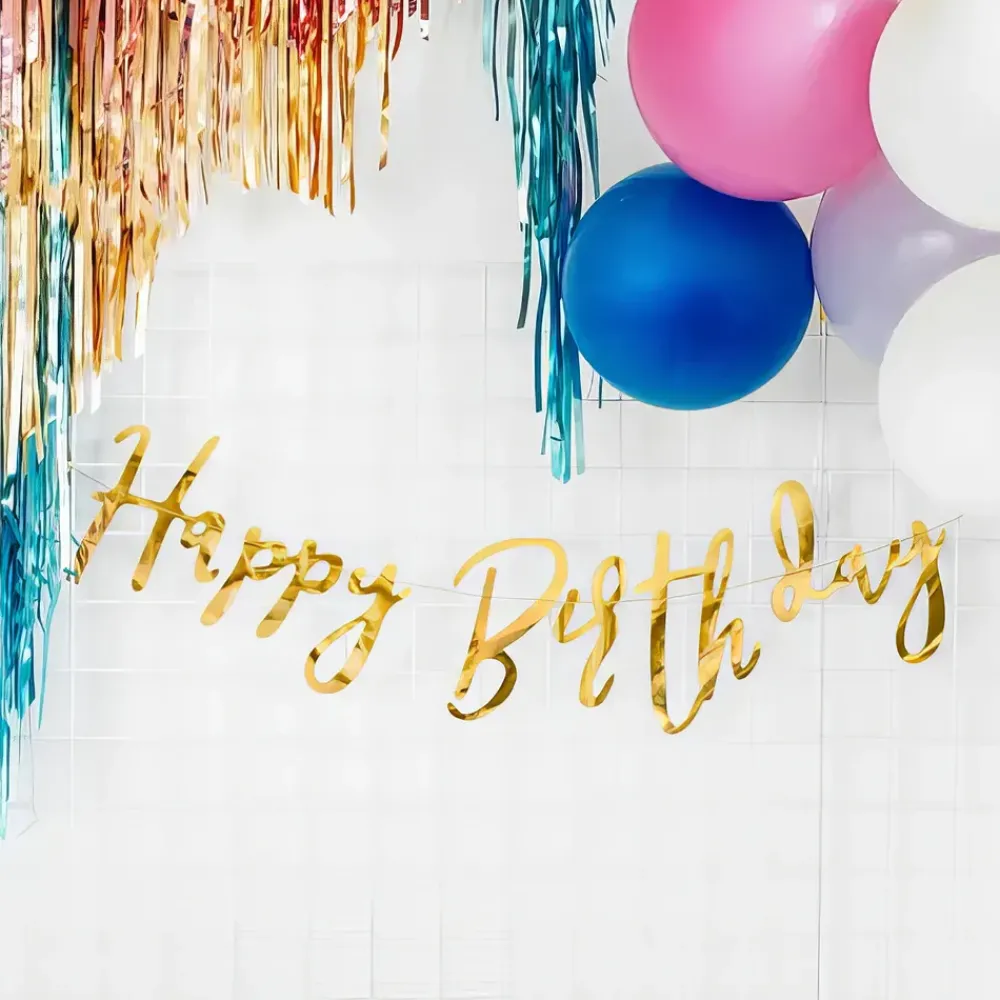 PartyDeco sp. z o.o. Guirlande Happy Birthday Guld Metallic - Oppyntning