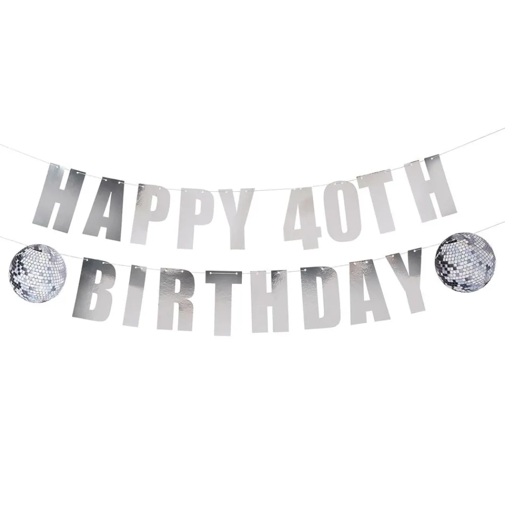 CG Global Products Ltd Guirlande Happy Birthday Silver Disco Personlig