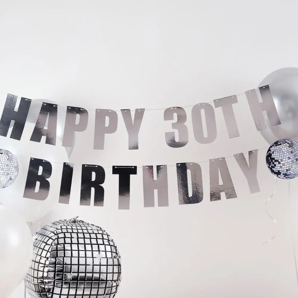 CG Global Products Ltd Guirlande Happy Birthday Silver Disco Personlig