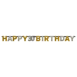 Reithmüller Europe GmbH Guirlande 30 Happy Birthday Sølv/Guld Glitter - Oppyntning