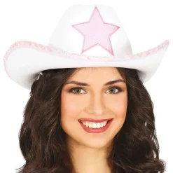 New Fiestas Guirca, S.L Hvid Cowboyhat med Lyserød Stjerne