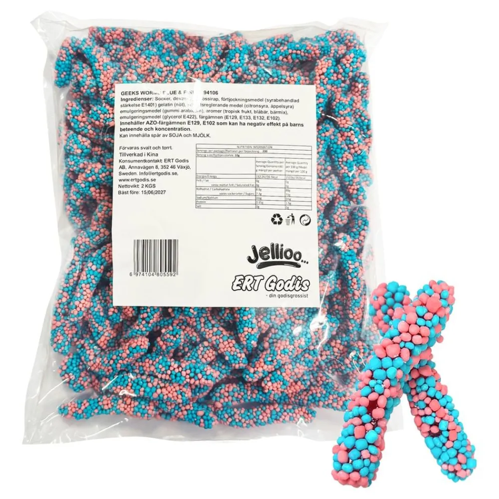 ERT Godis AB Jellioo Geeks Worms Blue & Pink Økonomipakke - Slik