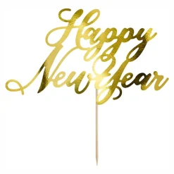 PartyDeco sp. z o.o. Kagedekoration Happy New Year Guld Metallic - Servering|Oppyntning