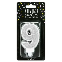 PartyDeco sp. z o.o. Kagelys Tal 8 Sølv Glitter - Oppyntning|Bagning