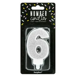 PartyDeco sp. z o.o. Kagelys Tal 8 Sølv Glitter - Oppyntning|Bagning