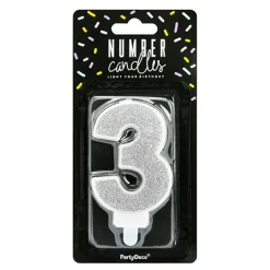 PartyDeco sp. z o.o. Kagelys Tal 8 Sølv Glitter - Oppyntning|Bagning