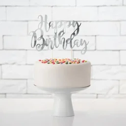 New PartyDeco sp. z o.o. Lagkagedekoration Happy Birthday Sølv