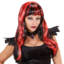 Widmann S.r.l. Lang Sort/Rød Halloween Paryk - Parykker