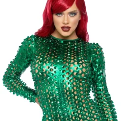Leg Avenue Europe Laser Cut Catsuit Grøn Metallic Deluxe - Tøj|Udklædningskostumer