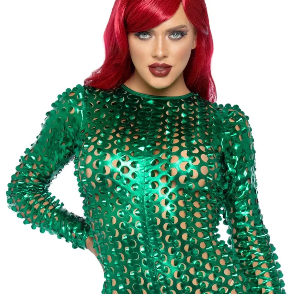 Leg Avenue Europe Laser Cut Catsuit Grøn Metallic Deluxe - Tøj|Udklædningskostumer
