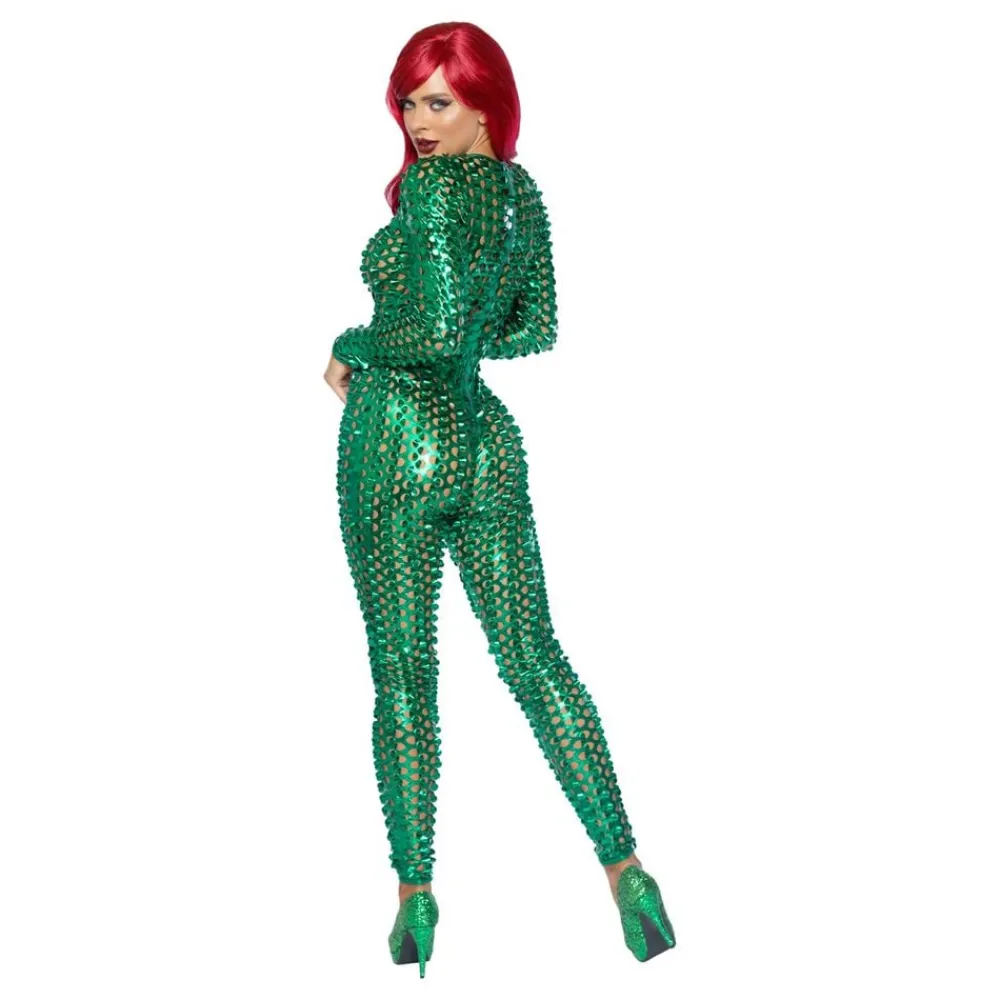 Leg Avenue Europe Laser Cut Catsuit Grøn Metallic Deluxe - Tøj|Udklædningskostumer