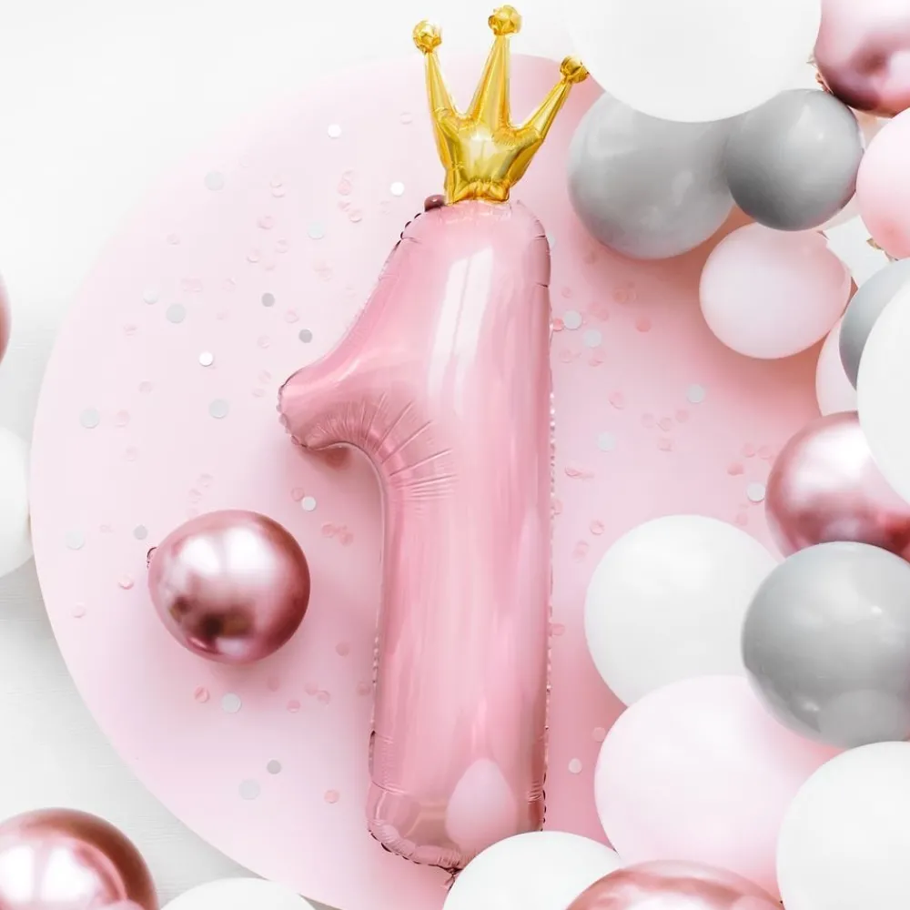 Online PartyDeco sp. z o.o. Lyserød Talballon 1 Med Krone