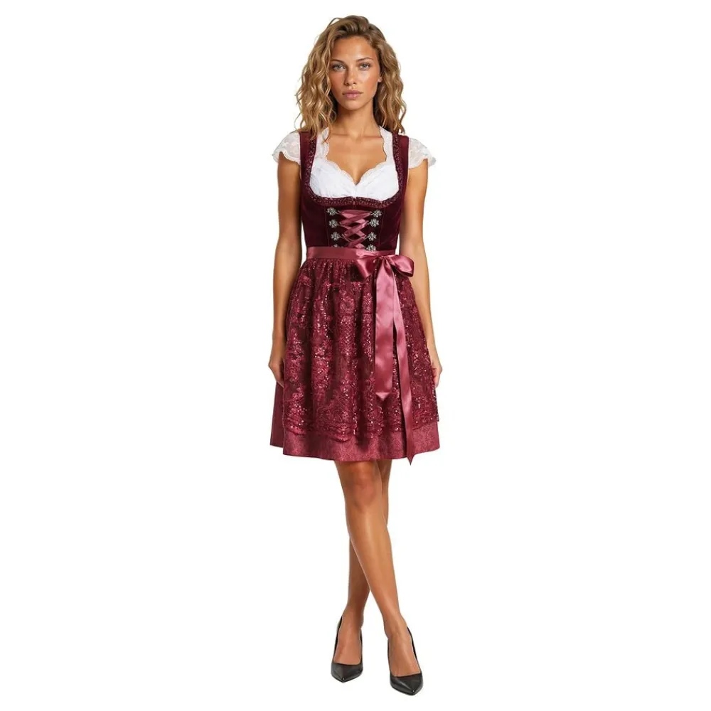 Thetru B.V. Oktoberfest Dirndl Jula Vinrød Deluxe Kostume - Tøj|Udklædningskostumer