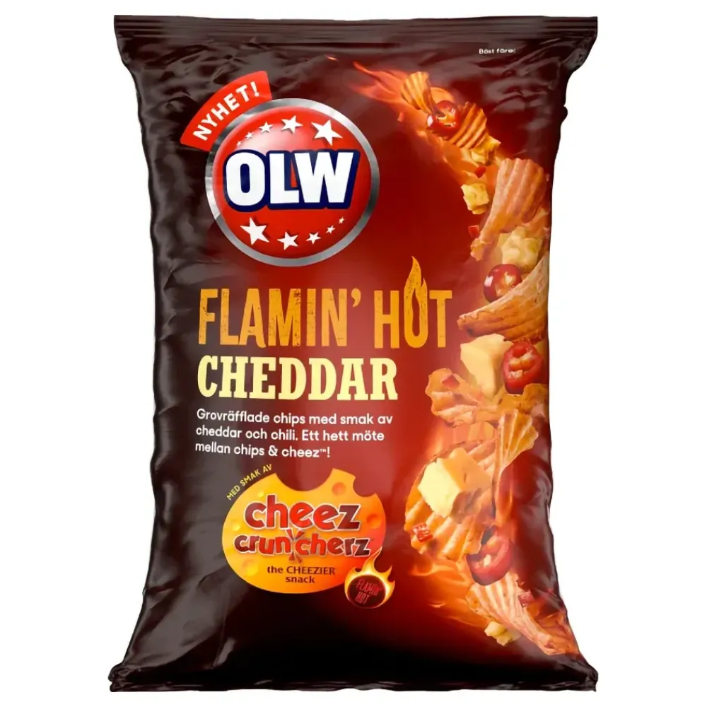 ERT Godis AB OLW Flamin Hot Cheddar Chips - Snacks|Kolonial