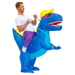 Online Original Cup SAS Oppustelig Ridende Dinosaur Blå Kostume
