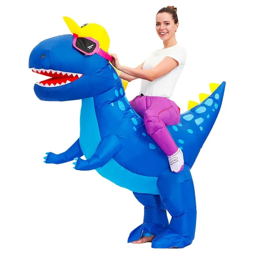 Online Original Cup SAS Oppustelig Ridende Dinosaur Blå Kostume