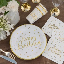 Santex Papkrus Happy Birthday Guld/Hvid - Borddækning
