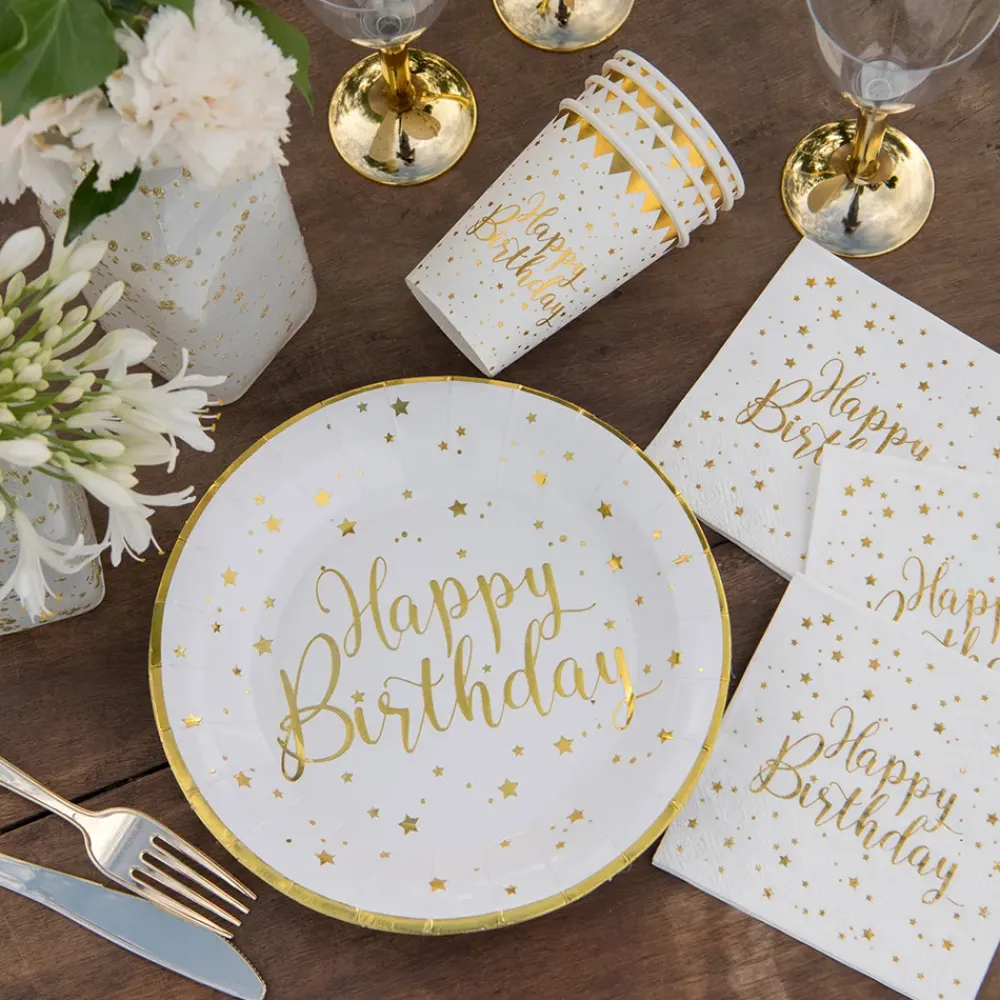 Santex Papkrus Happy Birthday Guld/Hvid - Borddækning