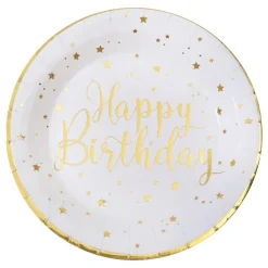 Santex Paptallerkener Happy Birthday Guld/Hvid - Borddækning