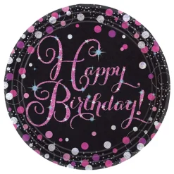 Outlet Reithmüller Europe GmbH Paptallerkener Happy Birthday Sort/Lyserød Glitter